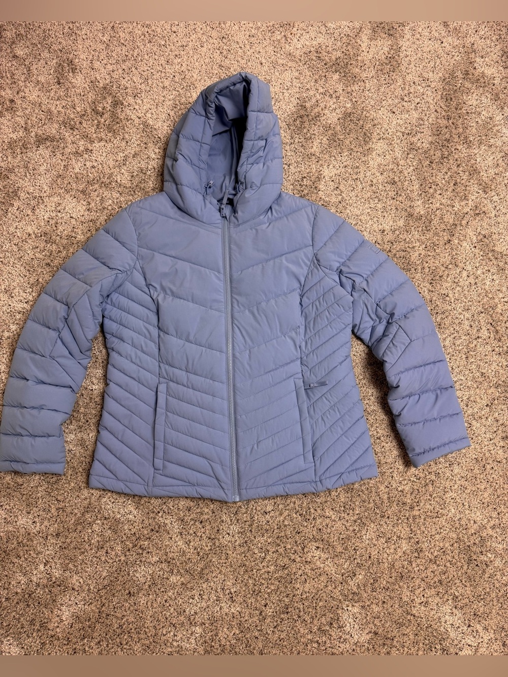 Tommy Hilfiger Women's THFLEX Hooded Puffer Jacket/Coat, Light Blue, Large, New
